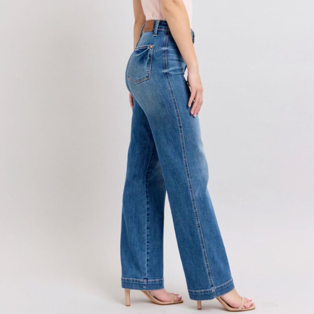Judy Blue High Waist Contrast Thread Straight Jeans - Picture 3 of 5
